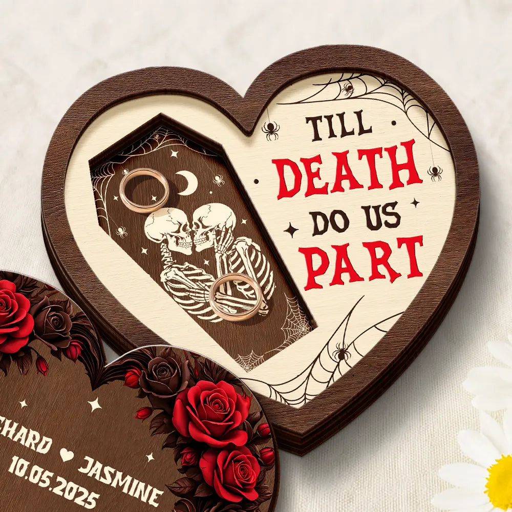 Gift For Couples,Love - Couple Romance Till Death Do Us Part - Personalized 2-Layered Wooden Ring Dish