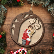 Gift For Couples,Gift For Husband,Gift For Wife,Gift For Boyfriend,Gift For Girlfriend,Happy - Couple Side View Kissing Under Tree - Personalized 2-Layered Wooden Ornament