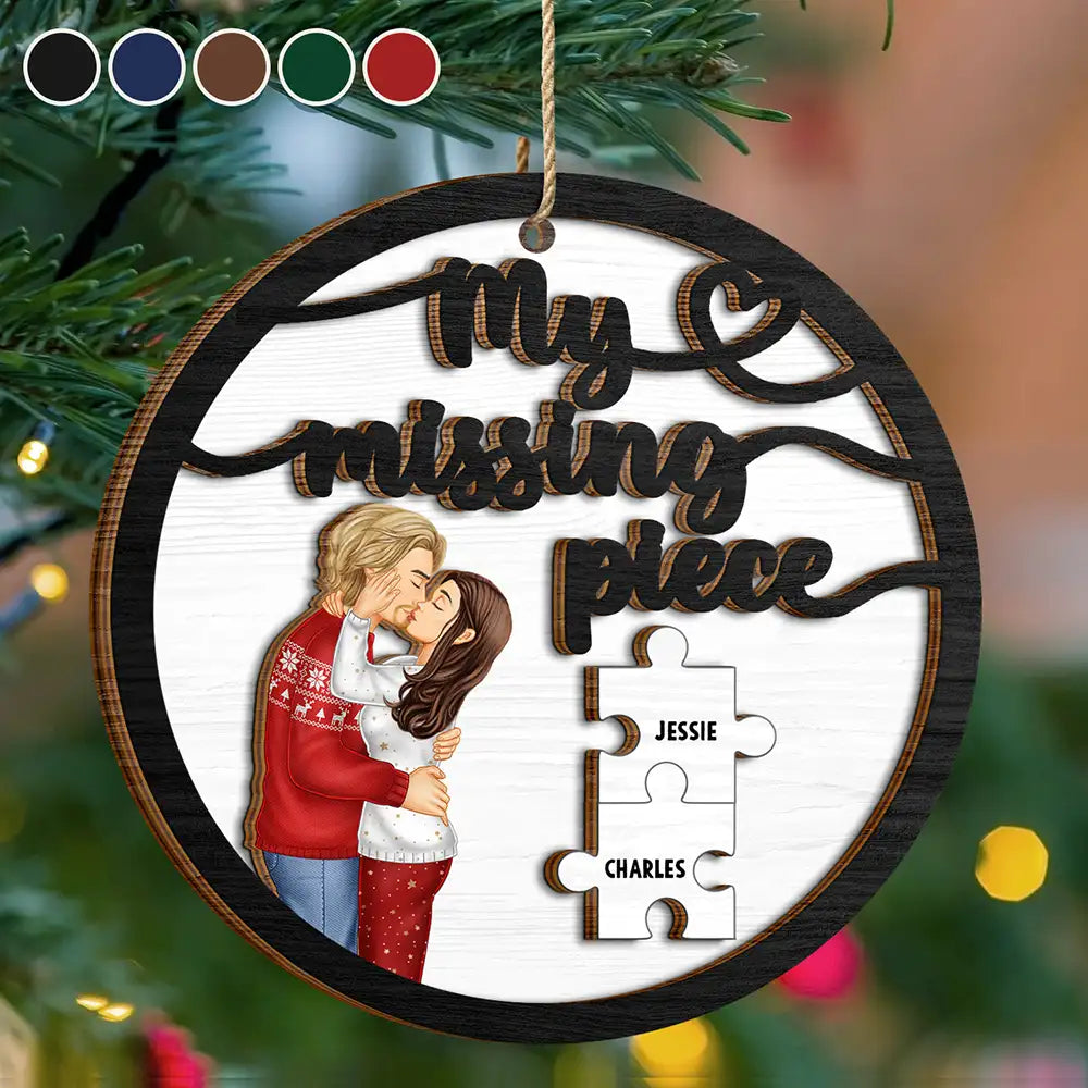 Couple Side View My Missing Piece - Personalized 2-Layered Wooden Ornament