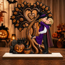 Halloween, Romantic, Gift For Couples, Vector - Couple Standing Halloween Under Heart Tree - Personalized Custom Shaped Wooden Plaque