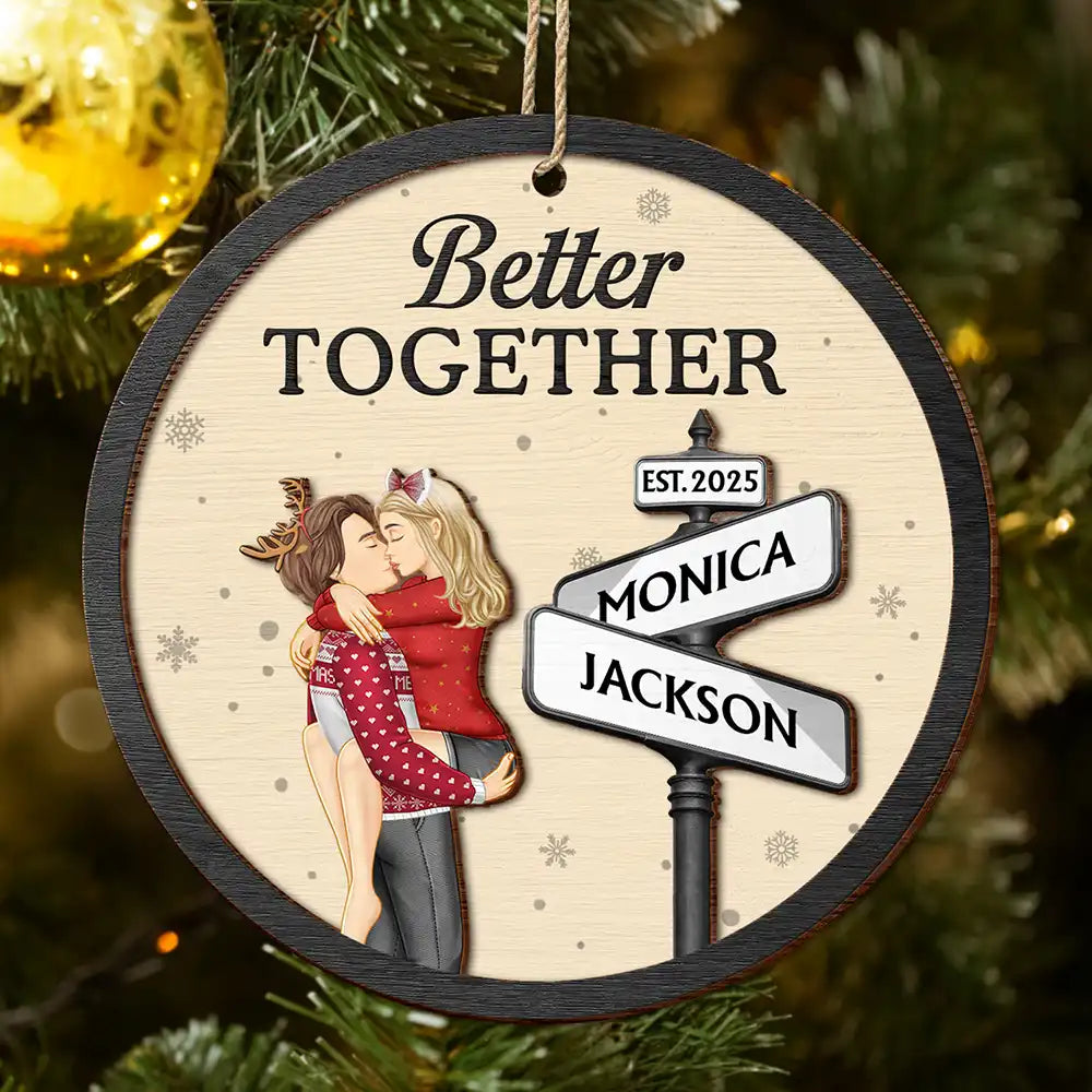 Couple Street Sign God Gave Me You Better Together - Personalized 2-Layered Wooden Ornament