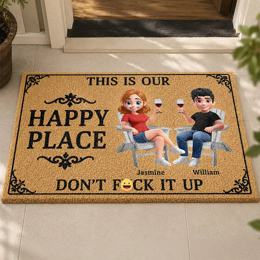 Couple Summer This Is Our Happy Place - Personalized Coconut Doormat
