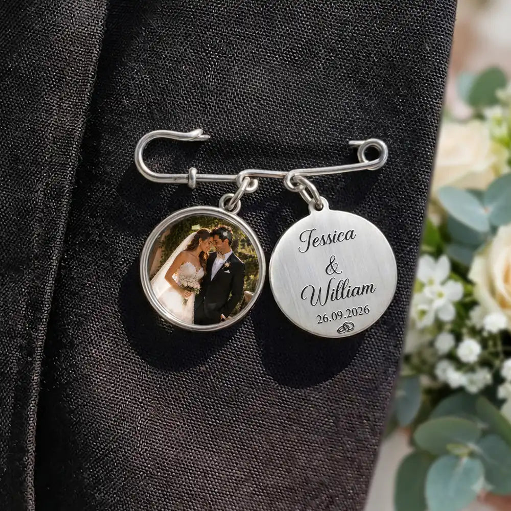 Sentimental, Custom Photo, Gift For Couples, Wedding, Upload Full Photo - Custom Photo Couple Wedding Day - Personalized Lapel Pin