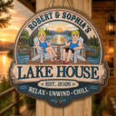 Outdoor Decor,Lake,Gift For Couples,Vector,Happy - Couple Welcome To Our Lake House - Personalized Custom Shaped Wood Sign