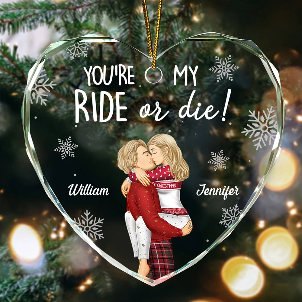 Couple You're My Ride Or Die - Personalized Heart Shaped Glass Ornament