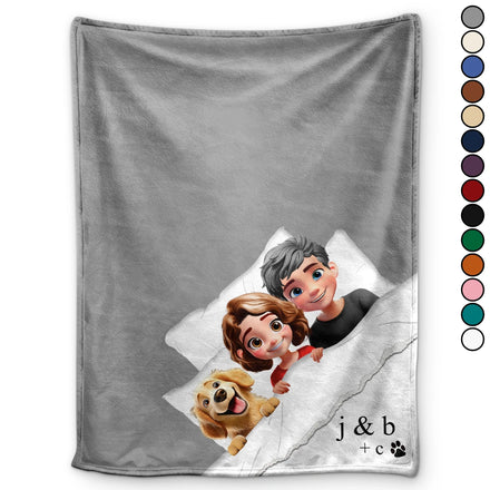 Couple & Pet Blanket, Minimal Monogram - Personalized Fleece Blanket, Sherpa Blanket