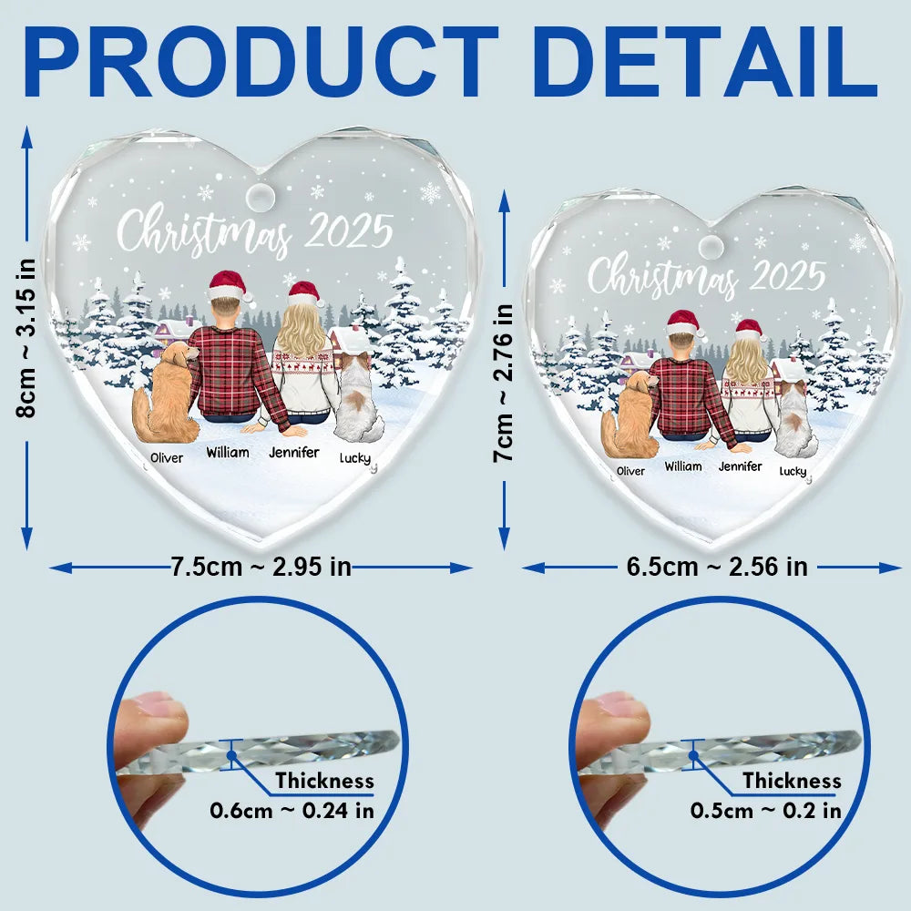 Gift For Couples,Pet Couple,Pet Lovers,Christmas,Happy - Couple & Pets Christmas - Personalized Heart Shaped Glass Ornament