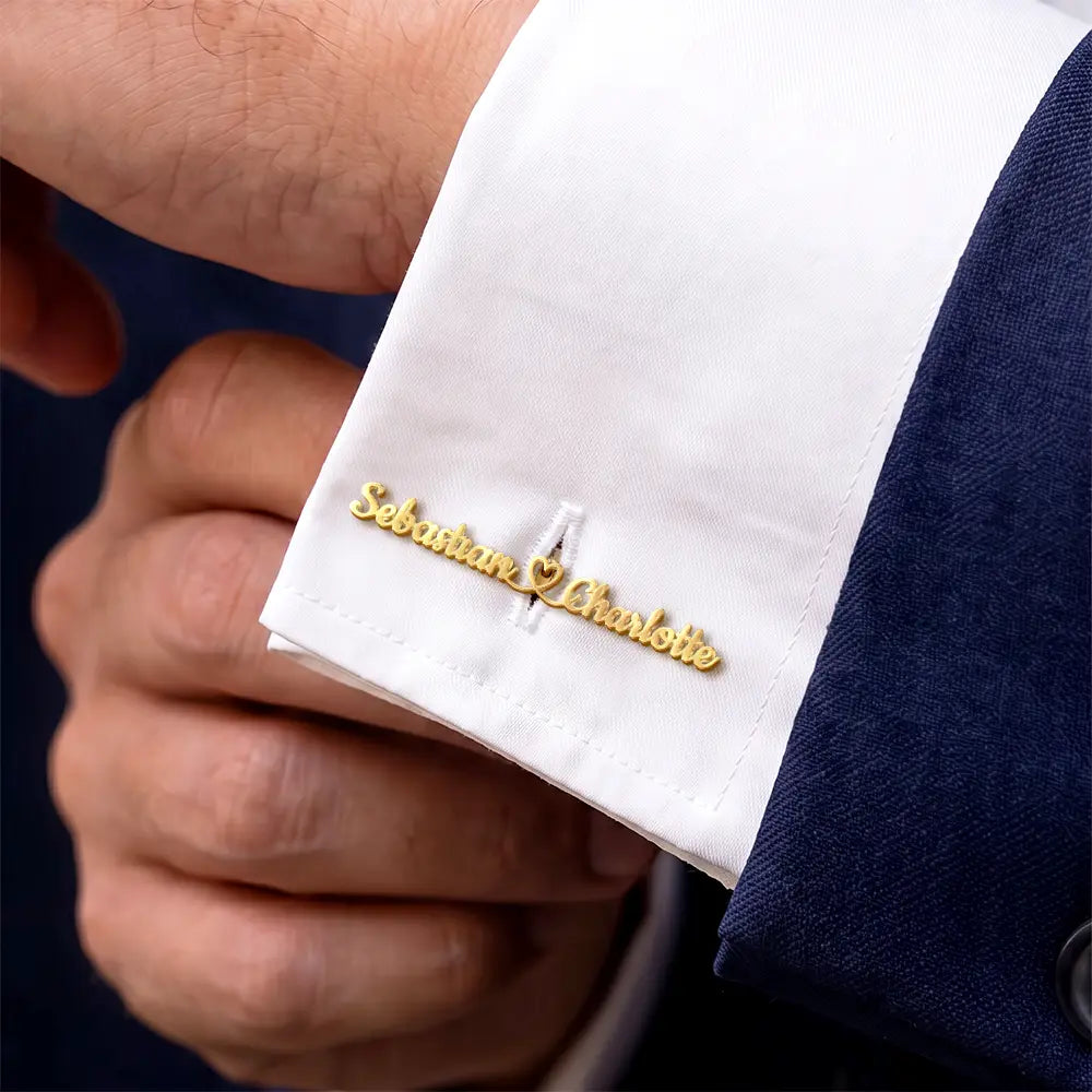 Gift For Men,Romantic,Gift For Yourself,Wedding,Custom Text - Couples Initials Heart Sign Name - Personalized Cufflinks