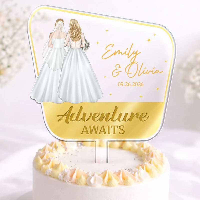 Travel,Romantic,Gift For Couples,Wedding,Vector - Couples Wedding The New Adventures Begins - Personalized Acrylic Cake Topper