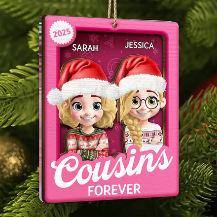 Cousins Sibling Forever Toy Box 3D Effect Family - Personalized 2-Layered Mix Ornament