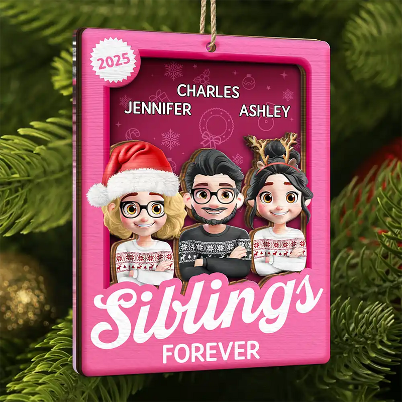 Gift For Sibling, Cousin, Happy, Christmas - Cousins Sibling Forever Toy Box 3D Effect Family - Personalized 2-Layered Mix Ornament