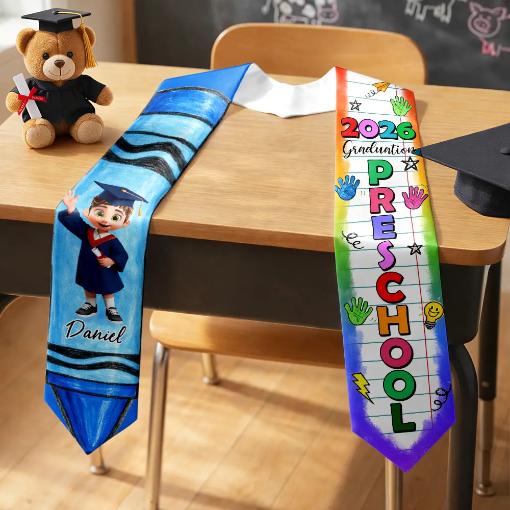 Gift For Kids,Gift For Grandkids,Grandpa - Grandkids,Grandma - Grandkids,Graduation,Happy - Crayon Graduation 3D Effect Kid - Personalized Kid Graduation Stole