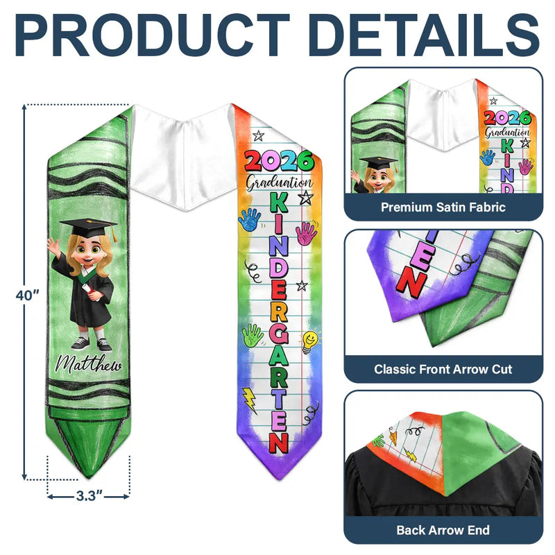 Gift For Kids,Gift For Grandkids,Grandpa - Grandkids,Grandma - Grandkids,Graduation,Happy - Crayon Graduation 3D Effect Kid - Personalized Kid Graduation Stole