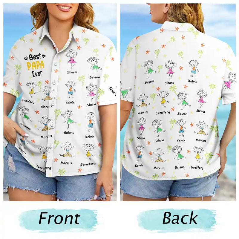 Gift For Father,Gift For Grandpa,Funny,Non-Eng,Icon,Humorous - Crayon Kids Doodle Child Drawing Best Dad Grandpa Ever - Personalized Hawaiian Shirt