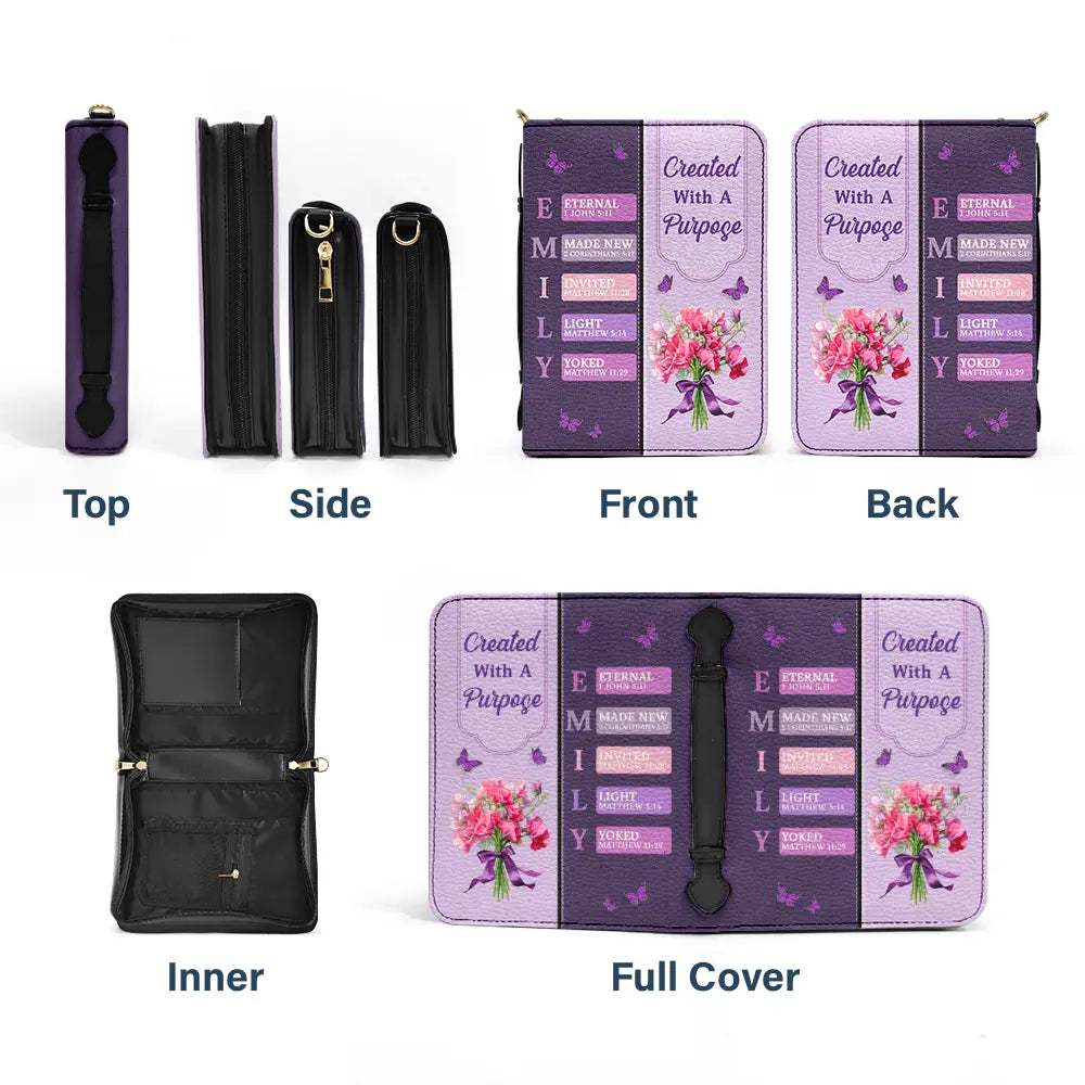 Christian, Gift For Women, Gift For Yourself - Created With A Purpose Birth Month Flower - Personalized Bible Cover