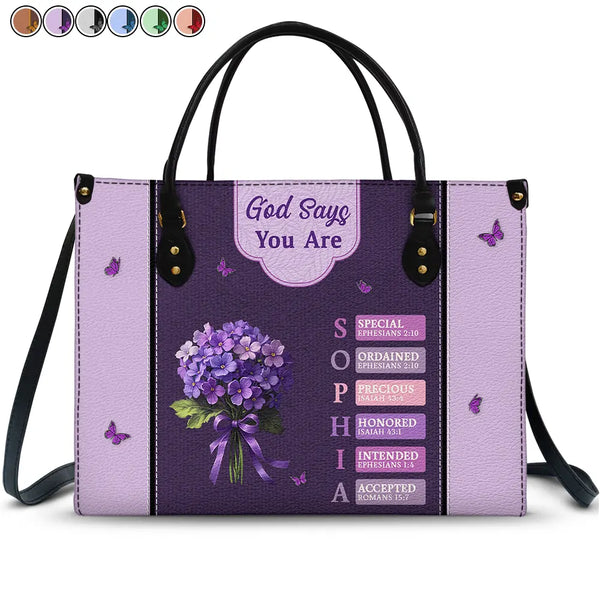 Gift For Wife,Gift For Girlfriend,Gift For Yourself,Gift For Women,Gift For Aunt,Gift For Mother,Gift For Grandma,Gift For Daughter,Gift For Sisters,Gift For Bestie,Happy,Christian - Created With A Purpose Birth Month Flower - Personalized Leather Bag