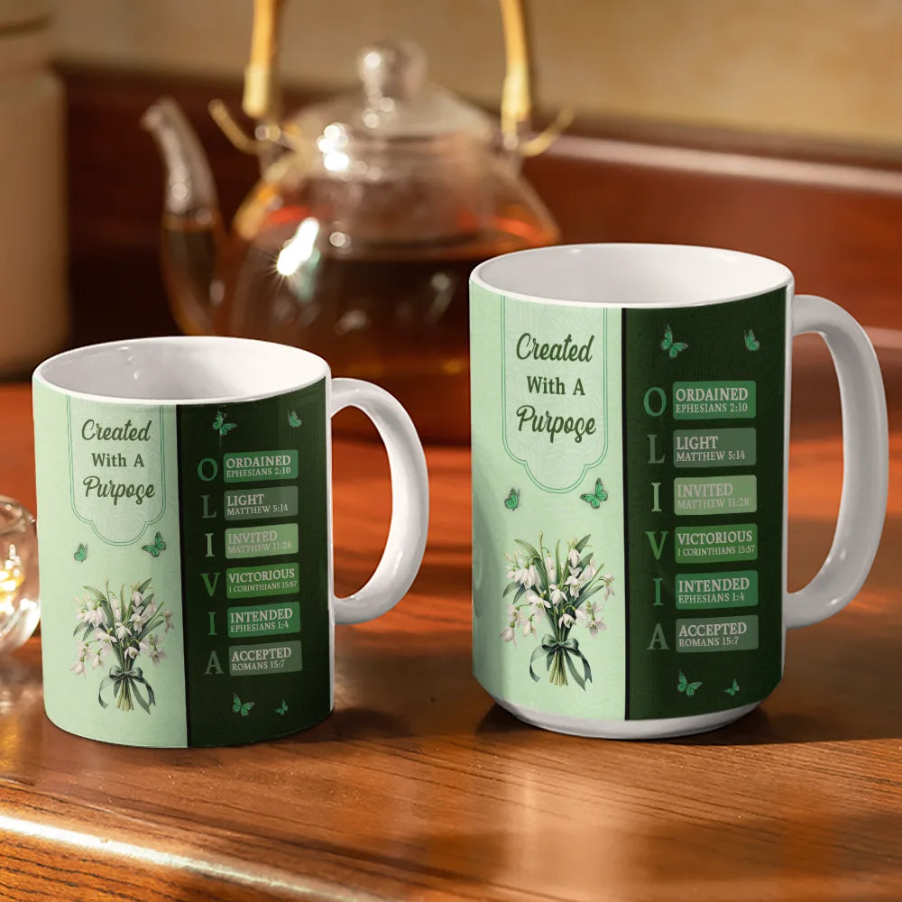 Gift For Wife,Gift For Girlfriend,Gift For Yourself,Gift For Women,Gift For Aunt,Gift For Mother,Gift For Grandma,Gift For Daughter,Gift For Sisters,Gift For Bestie,Happy,Christian - Created With A Purpose Birth Month Flower - Personalized White Edge-to-Edge Mug
