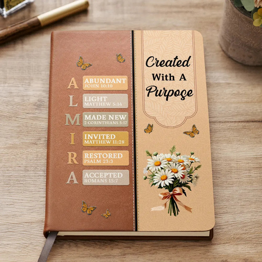 Created With A Purpose Birth Month Flower - Personalized Leather Journal