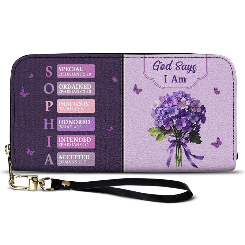 Gift For Wife,Gift For Girlfriend,Gift For Yourself,Gift For Women,Gift For Aunt,Gift For Mother,Gift For Grandma,Gift For Daughter,Gift For Sisters,Gift For Bestie,Happy,Christian,Icon - Created With A Purpose Birth Month Flower - Personalized Leather Long Wallet