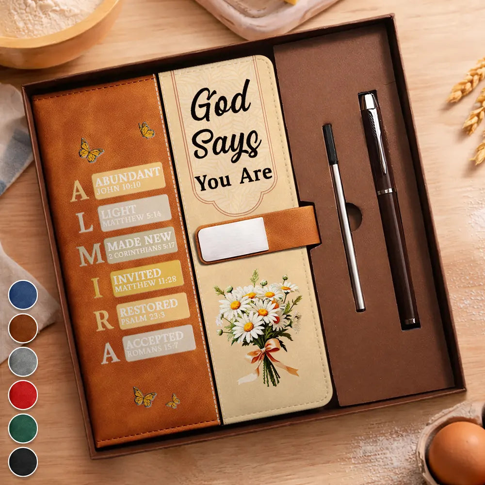 Created With A Purpose Birth Month Flower - Personalized Leather Notebook Set