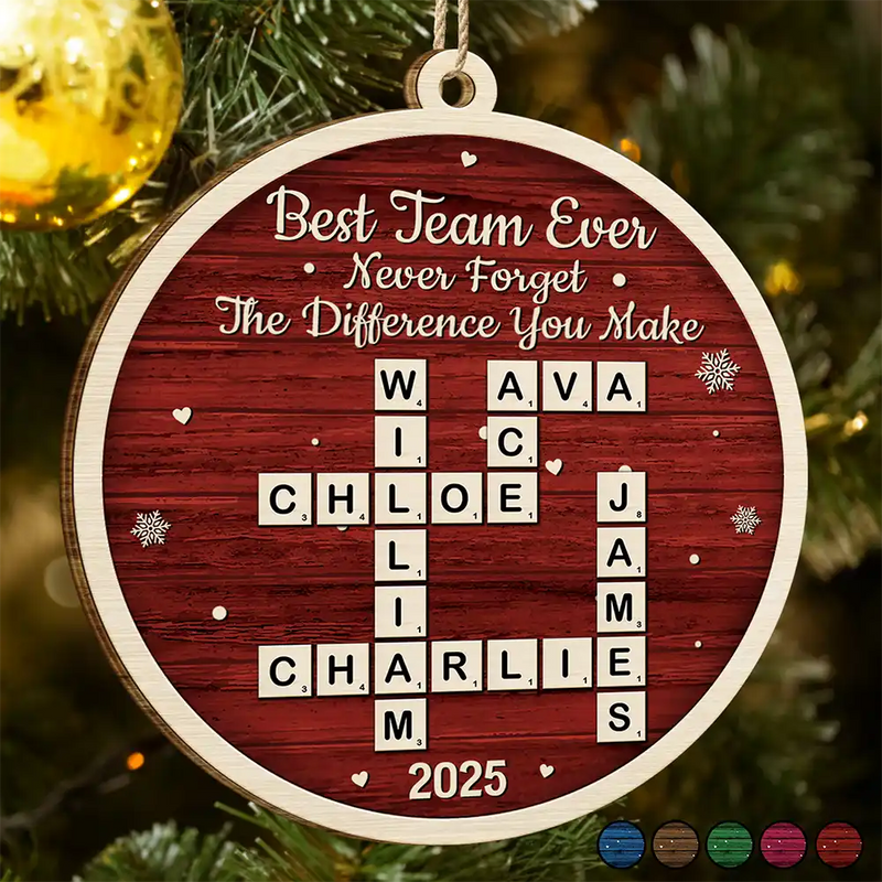 Gifts For Colleagues,Happy,Christmas - Crossword Best Team Ever - Personalized Custom Shaped Wooden Ornament