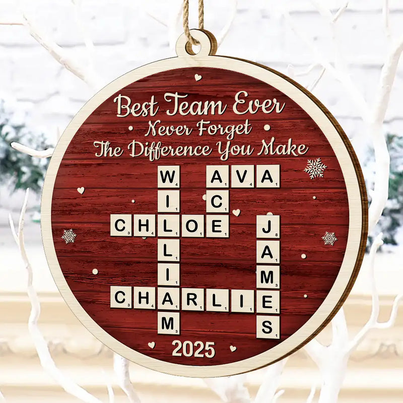 Gifts For Colleagues,Happy,Christmas - Crossword Best Team Ever - Personalized Custom Shaped Wooden Ornament