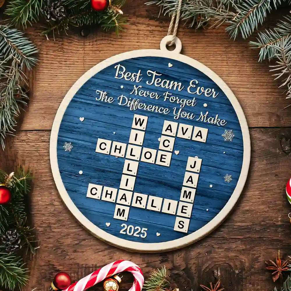 Gifts For Colleagues,Happy,Christmas - Crossword Best Team Ever - Personalized Custom Shaped Wooden Ornament