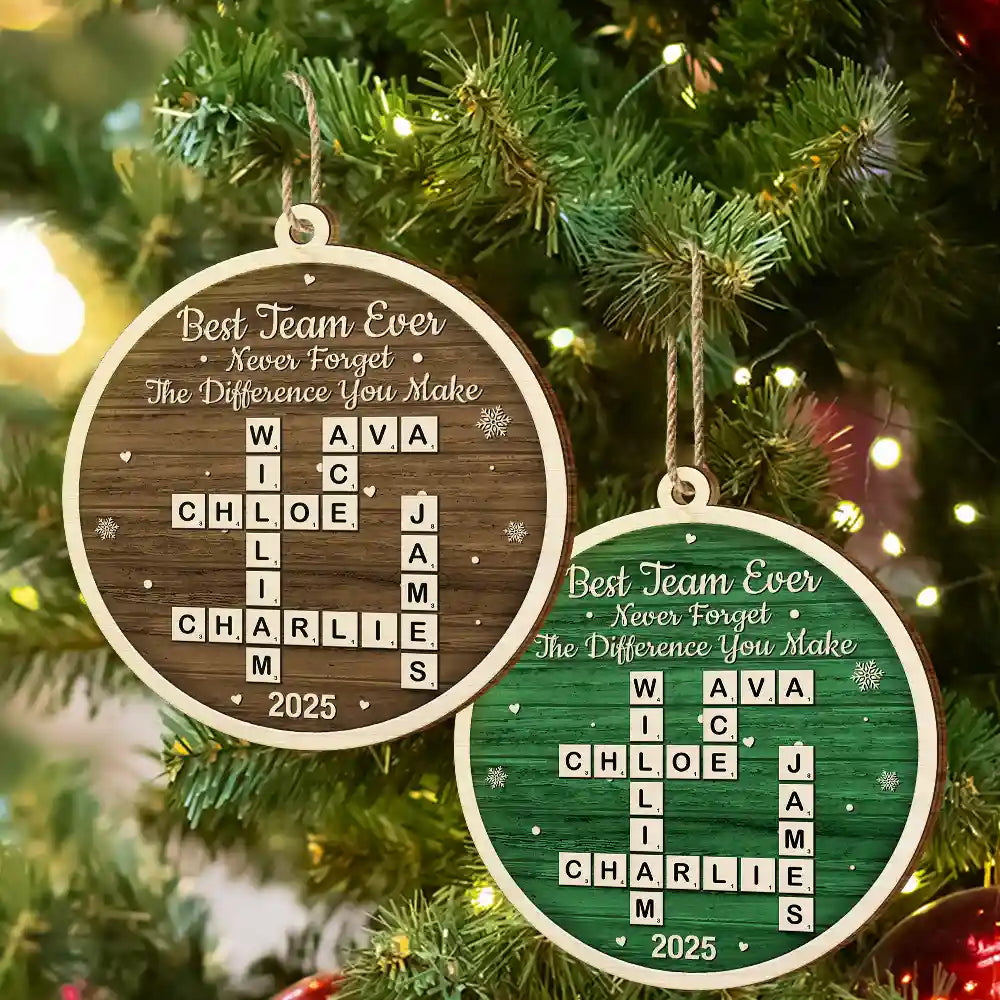 Gifts For Colleagues,Happy,Christmas - Crossword Best Team Ever - Personalized Custom Shaped Wooden Ornament