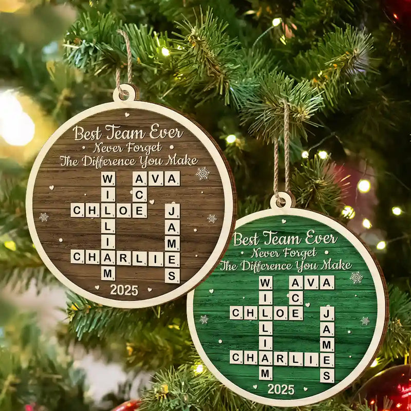 Gifts For Colleagues,Happy,Christmas - Crossword Best Team Ever - Personalized Custom Shaped Wooden Ornament