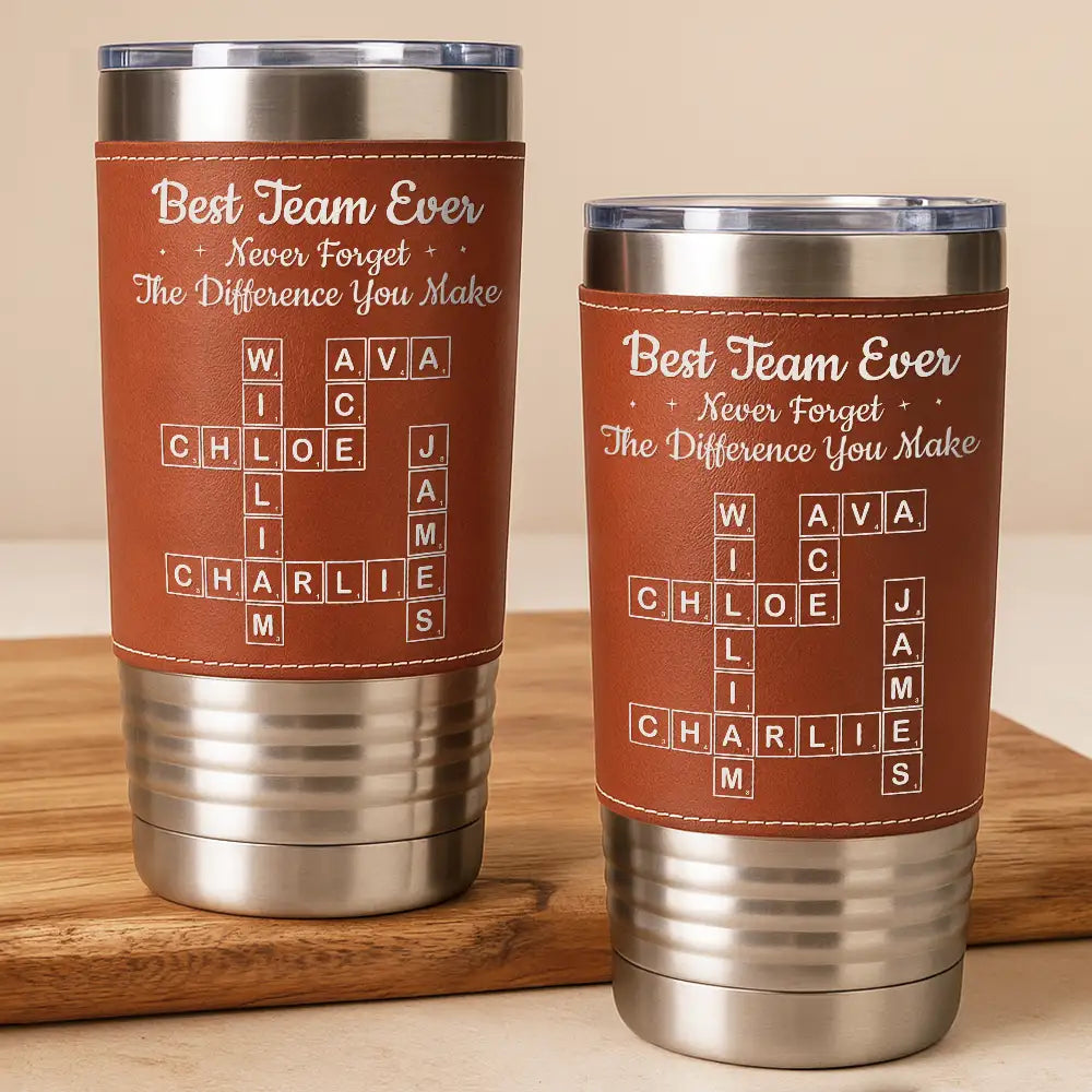 Crossword Best Team Ever Scrabble - Personalized Leather Tumbler