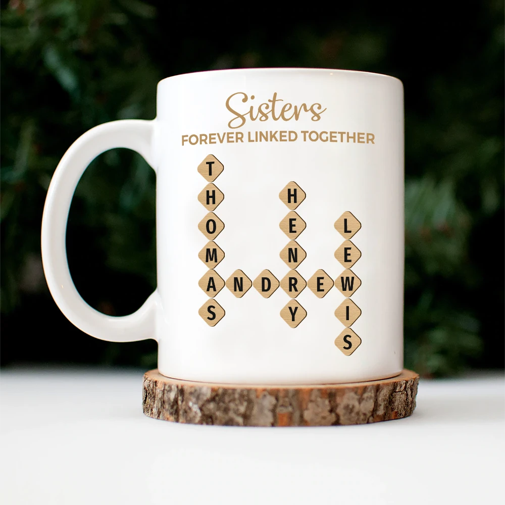 Gift For Sibling,Cozy,Crossword - Crossword Brothers & Sisters Forever Linked Together - Personalized Mug