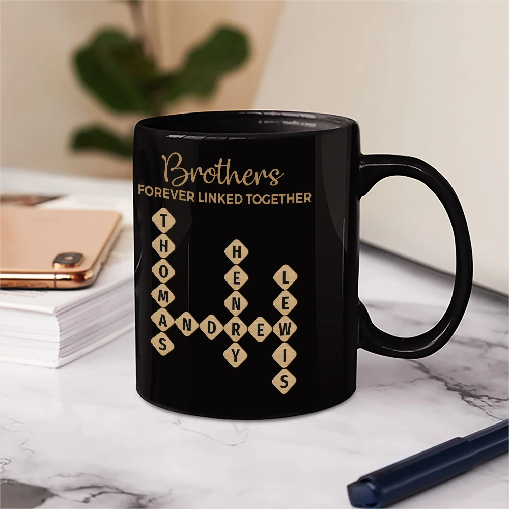 Gift For Sibling,Cozy,Crossword - Crossword Brothers & Sisters Forever Linked Together - Personalized Mug