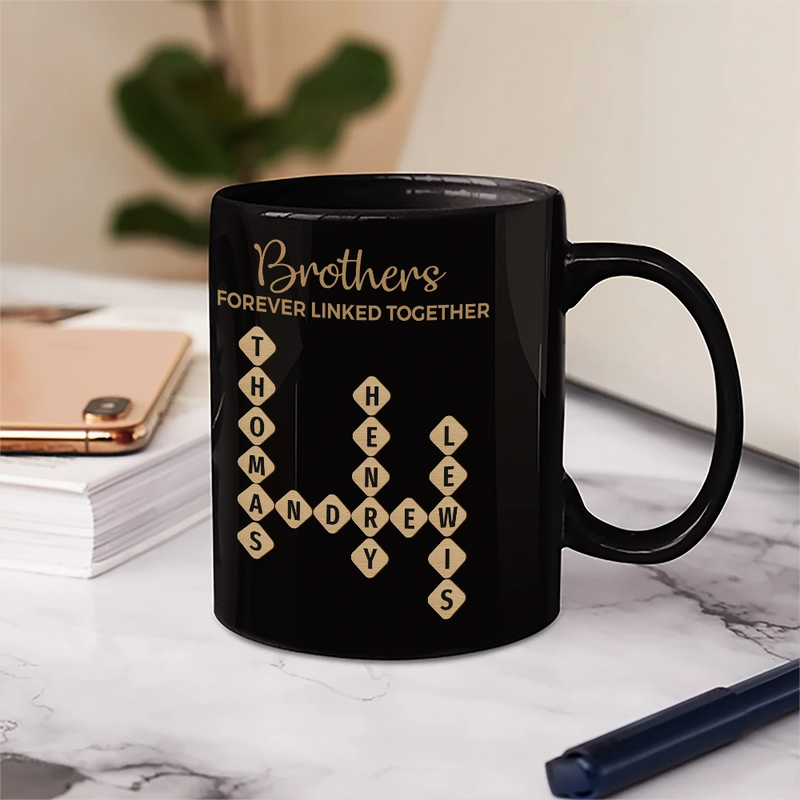 Gift For Sibling,Cozy,Crossword - Crossword Brothers & Sisters Forever Linked Together - Personalized Mug