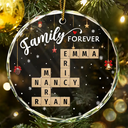 Christmas,Cozy,Family,Crossword - Crossword Family Forever - Personalized Circle Glass Ornament