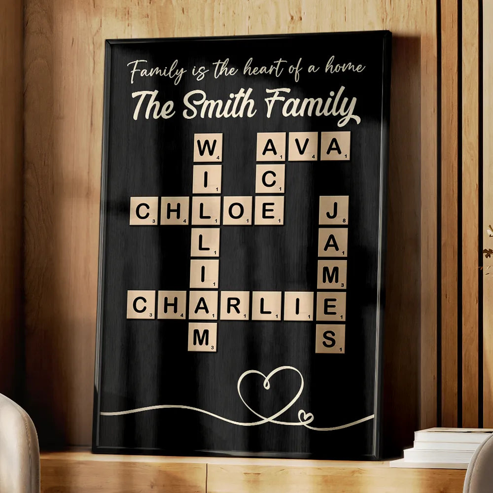 Family,Parents,Gift For Grandparents,Happy - Crossword Family Is The Heart Of A Home - Personalized Poster