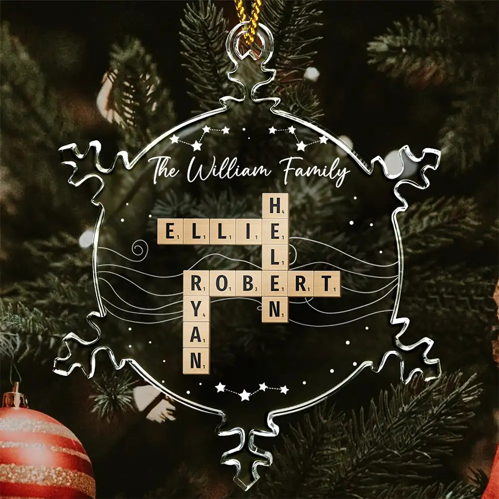 Crossword Family Names - Personalized Snowflakes Shaped Glass Ornament