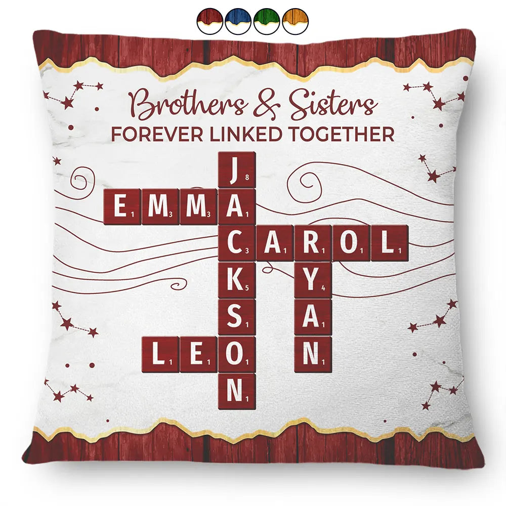 Crossword Family Relationship Brothers & Sisters Forever Linked Together - Personalized Pillow