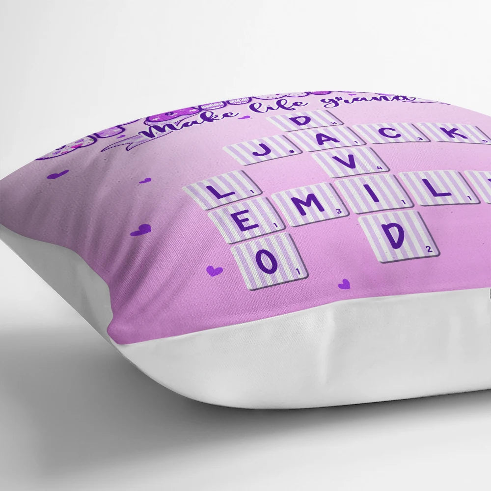 Gift For Grandma,Gift For Mother,Love - Crossword Grandkids Make Life Grand Preppy Coquette - Personalized Pillow