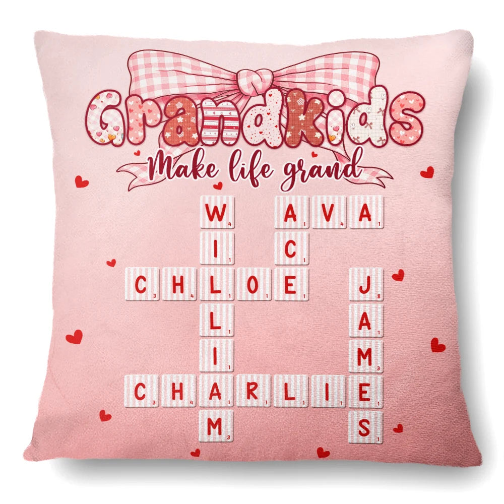 Gift For Grandma,Gift For Mother,Love - Crossword Grandkids Make Life Grand Preppy Coquette - Personalized Pillow