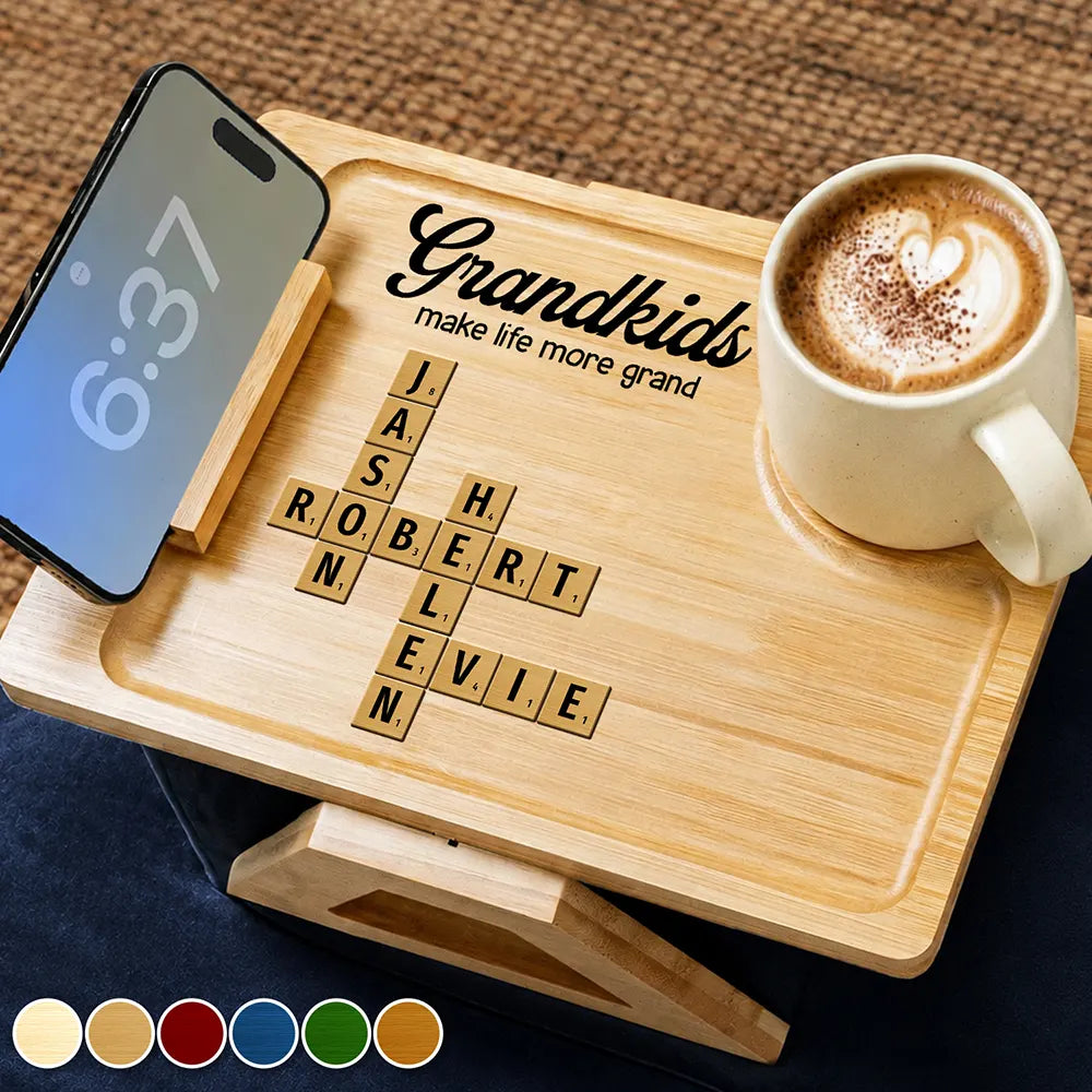 Gift For Men,Gift For Grandpa,Grandpa - Grandkids,Gift For Grandma,Grandma - Grandkids,Gift For Women,Gift For Grandparents,Non-Eng,Crossword,Icon,Adorable - Crossword Grandkids Make Life More Grand - Personalized Couch Arm Table