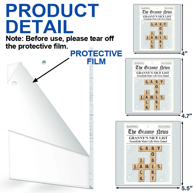 Christmas,Gift For Grandpa,Grandpa - Grandkids,Gift For Grandma,Gift For Grandparents,Grandma - Grandkids - Crossword Kids Name Grandma Grandpa Nice List - Personalized Custom Shaped Acrylic Ornament