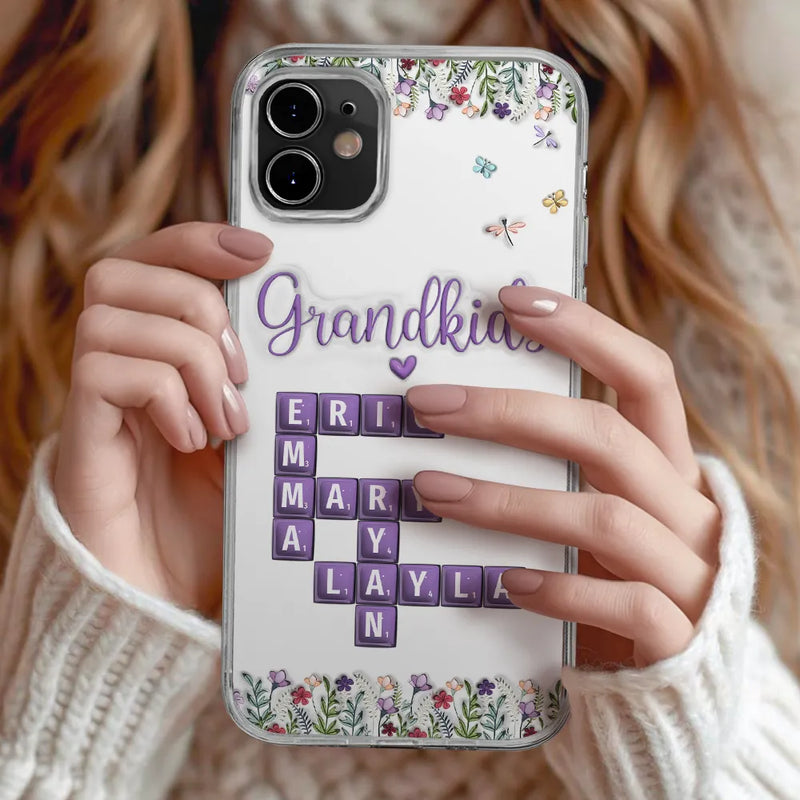Gift For Grandma, Gift For Women, Happy, Top Market - Crossword My Grandkids 3D Inflated Effect - Personalized Clear Phone Case