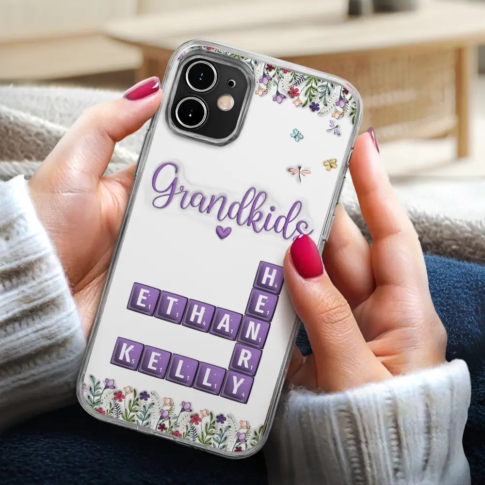 Gift For Grandma, Gift For Women, Happy, Top Market - Crossword My Grandkids 3D Inflated Effect - Personalized Clear Phone Case