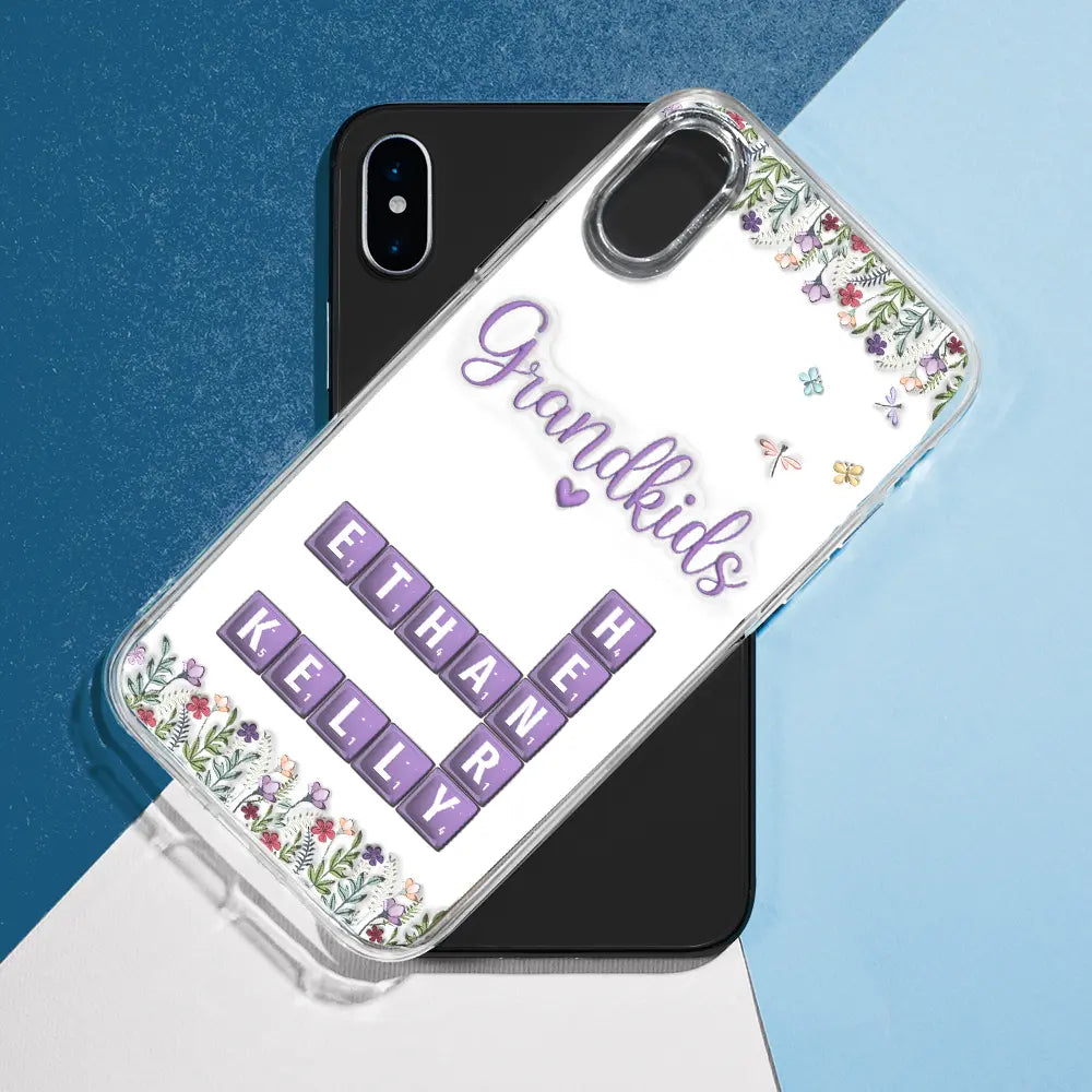 Gift For Grandma, Gift For Women, Happy, Top Market - Crossword My Grandkids 3D Inflated Effect - Personalized Clear Phone Case