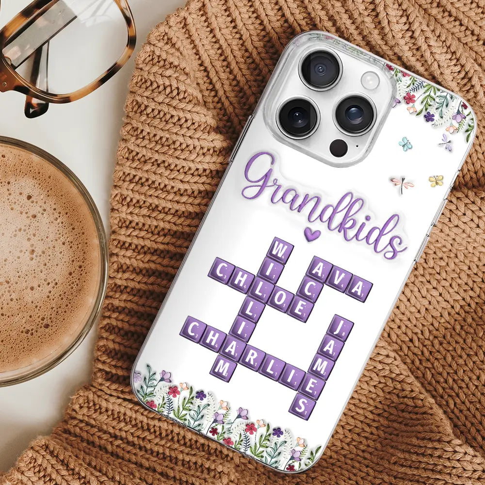 Gift For Grandma, Gift For Women, Happy, Top Market - Crossword My Grandkids 3D Inflated Effect - Personalized Clear Phone Case