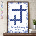 Family,Single Mom,Single Dad,LGBT,Pet Couple,Gift For Women,Gift For Men,Gift For Mother,Gift For Father,Gift For Grandparents,Happy - Crossword Our Family Toile De Jouy - Personalized Poster