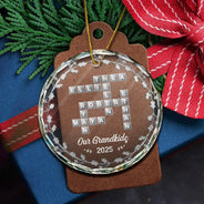 Gift For Couples, Gift For Husband, Gift For Wife, Parents, Gift For Mother, Gift For Grandpa, Gift For Father, Gift For Grandma, Family, Love, Christmas - Crossword Scrabble Family Name - 3D Silver Effect Printed, Personalized Circle Glass Ornament