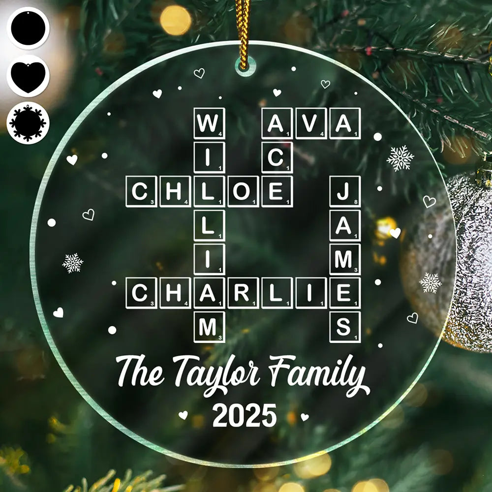 Crossword Scrabble Family Name - Personalized Custom Shaped Acrylic Ornament
