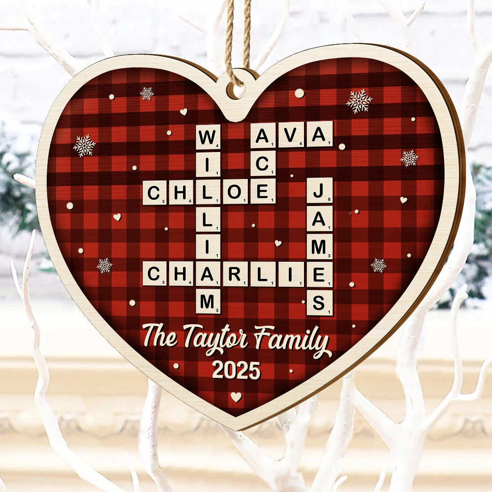 Gift For Couples,Gift For Husband,Gift For Wife,Parents,Gift For Mother,Gift For Grandpa,Gift For Father,Gift For Grandma,Family,Love,Christmas - Crossword Scrabble Family Name - Personalized Custom Shaped Wooden Ornament