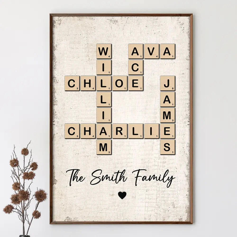 Family,Parents,Gift For Grandparents,Happy - Crossword Scrabble Family Name - Personalized Poster